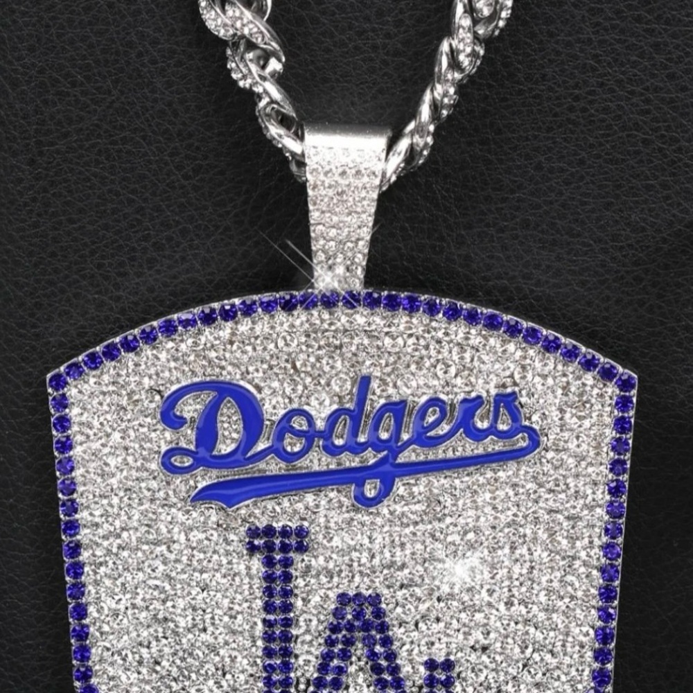 Iced Out Cuban Chain Rhinestone Large Pendant Necklace LA DODGERS MENS 20” Chain - Picture 3 of 4